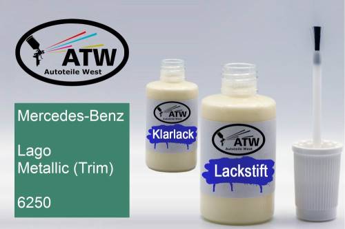 Mercedes-Benz, Lago Metallic (Trim), 6250: 20ml Lackstift + 20ml Klarlack - Set, von ATW Autoteile West.